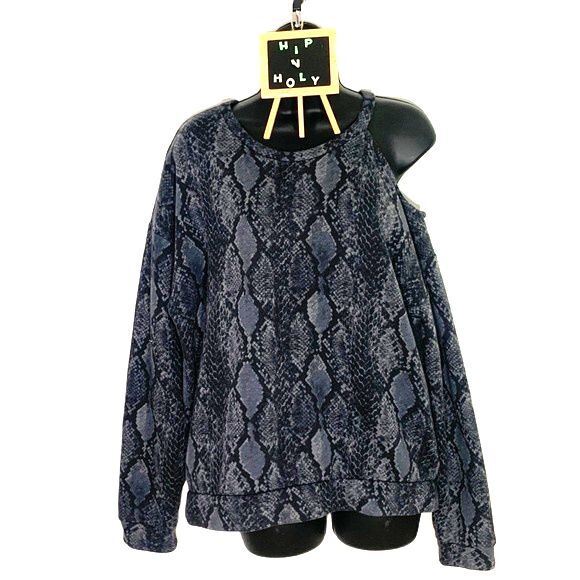 Express One Eleven Snake Skin Cold Shoulder Long Sleeve Gray Size Small - Picture 2 of 9